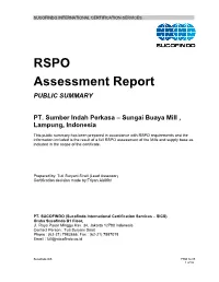 RSPO Assessment Report PUBLIC SUMMARY