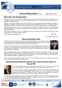 School Newsletter Issue 4 28Th March 2013 Note from the Headmaster Undoubtedly the Lent Term Has Been an Extremely Busy One