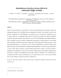Simulations of Surface Stress Effects in Nanoscale Single Crystals