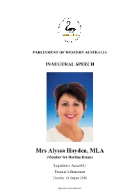 Mrs Alyssa Hayden, MLA (Member for Darling Range)