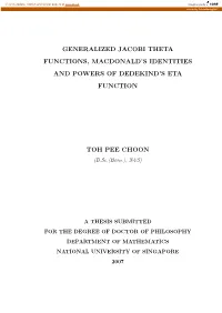 Generalized Jacobi Theta Functions, Macdonald's