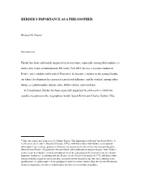 Herder's Importance As a Philosopher1