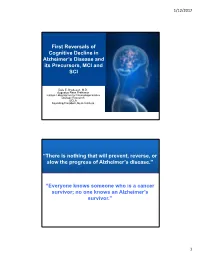 First Reversals of Cognitive Decline in Alzheimer's Disease and Its