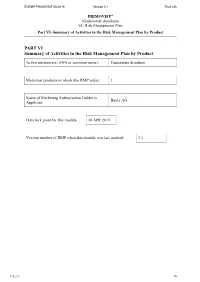 PART VI Summary of Activities in the Risk Management Plan by Product