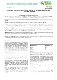 Umbilical Cord Blood Hematology in Relation with Maternal Anemia: a Preliminary Study