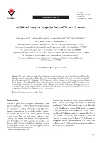 Additional Notes on the Spider Fauna of Turkey (Araneae)