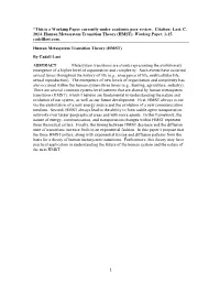 Last, C. 2014. Human Metasystem Transition Theory (HMST)