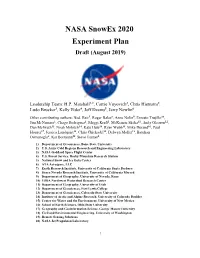 NASA Snowex 2020 Experiment Plan