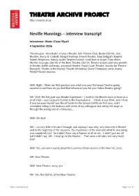 Theatre Archive Project: Interview with Neville Hunnings