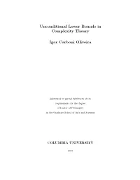 Unconditional Lower Bounds in Complexity Theory Igor Carboni