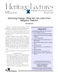Achieving Change: What We Can Learn from Margaret Thatcher John Blundell