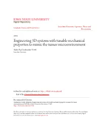 Engineering 3D Systems with Tunable Mechanical Properties to Mimic the Tumor Microenvironment Shalini Raj Unnikandam Veettil Iowa State University