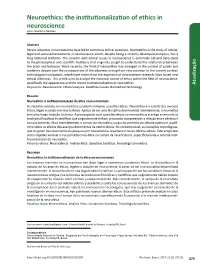 Neuroethics: the Institutionalization of Ethics in Neuroscience Amer Cavalheiro Hamdan