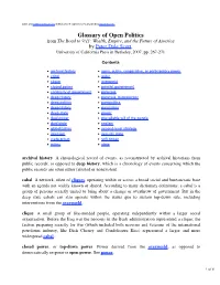 Glossary of Open Politics, by Peter Dale Scott, from the Road to 9 11