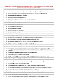 Nagpur Region: List of the Institutes Not Uploaded the Staff / Placement and Hostel Information, Upload Information Urgentely Through Your Institute Login Sr
