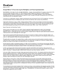 Aerojet Marks 70 Years Serving the Warfighter and Powering Exploration