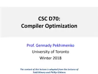 CSC D70: Compiler Optimization