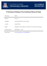Preliminary Findings of the Southwest Monarch Study