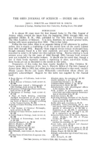 The Ohio Journal of Science — Index 1951-1970