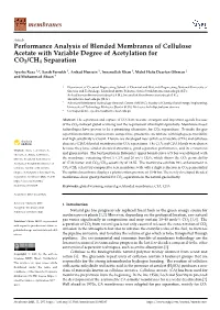 Performance Analysis of Blended Membranes of Cellulose Acetate with Variable Degree of Acetylation for CO2/CH4 Separation