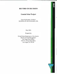 RECORD of DECISION Gemini Solar Project