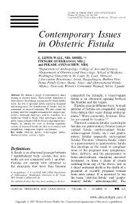 Contemporary Issues in Obstetric Fistula