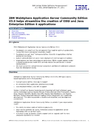 IBM Websphere Application Server Community Edition V3.0 Helps Streamline the Creation of Osgi and Java Enterprise Edition 6 Applications