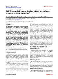 RAPD Analysis for Genetic Diversity of Germplasm Resources of Strobilanthes*