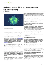 Swiss to Spend $1Bn on Asymptomatic Covid-19 Testing 27 January 2021
