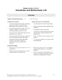 Unicellular and Multicellular Life