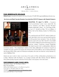Alexanders Feast Press Release FINAL