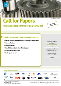 Call for Papers Submit Your International Conference on Gears 2021 Abstract Now!