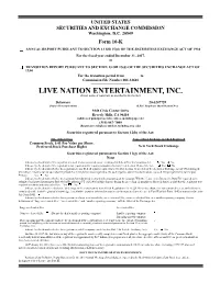 LIVE NATION ENTERTAINMENT, INC. (Exact Name of Registrant As Specified in Its Charter)