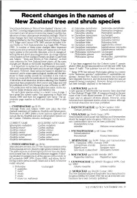 Recent Changes in the Names of New Zealand Tree and Shrub Species
