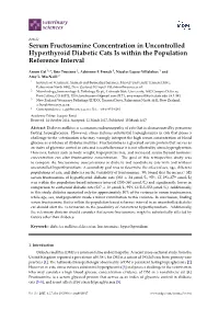 Serum Fructosamine Concentration in Uncontrolled Hyperthyroid Diabetic Cats Is Within the Population Reference Interval
