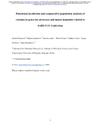 Functional Prediction and Comparative Population Analysis of Variants in Genes for Proteases and Innate Immunity Related to SARS