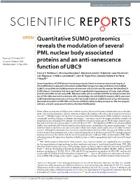 Quantitative SUMO Proteomics Reveals the Modulation of Several