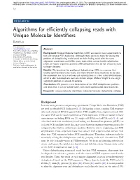 Algorithms for Efficiently Collapsing Reads with Unique Molecular Identifiers