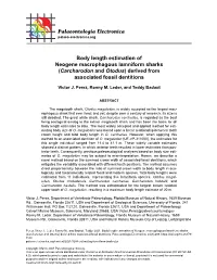 Body Length Estimation of Neogene Macrophagous Lamniform Sharks (Carcharodon and Otodus) Derived from Associated Fossil Dentitions