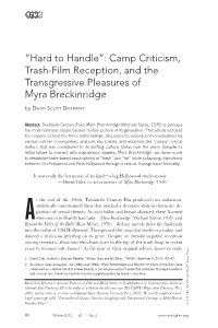 “Hard to Handle”: Camp Criticism, Trash-Film Reception, and the Transgressive Pleasures of Myra Breckinridge by DAVID SCOTT DIFFRIENT