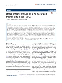 Effect of Temperature on a Miniaturized Microbial Fuel Cell (MFC) Hao Ren*, Chenming Jiang and Junseok Chae