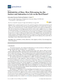 Habitability of Mars: How Welcoming Are the Surface and Subsurface to Life on the Red Planet?