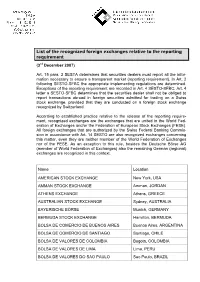 List of the Recognized Foreign Exchanges Relative to the Reporting Requirement (3Rd December 2007)