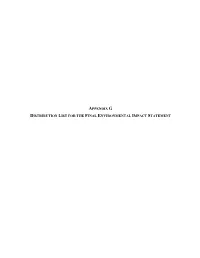 Appendix G Distribution List for the Final Environmental Impact Statement