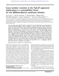 Copy Number Variation at the 7Q11.23 Segmental Duplications Is a Susceptibility Factor for the Williams-Beuren Syndrome Deletion