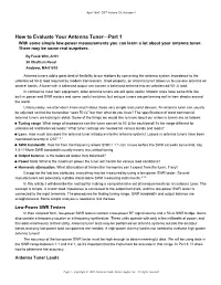 How to Evaluate Your Antenna Tuner Part 1