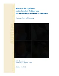 Epidemiology Report of Autism in California
