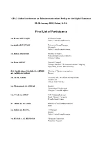 Final List of Participants