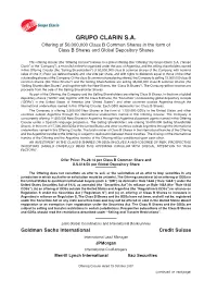 GRUPO CLARIN S.A. Offering of 50,000,000 Class B Common Shares in the Form of Class B Shares and Global Depository Shares