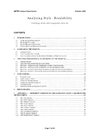 Analysing Style - Readability